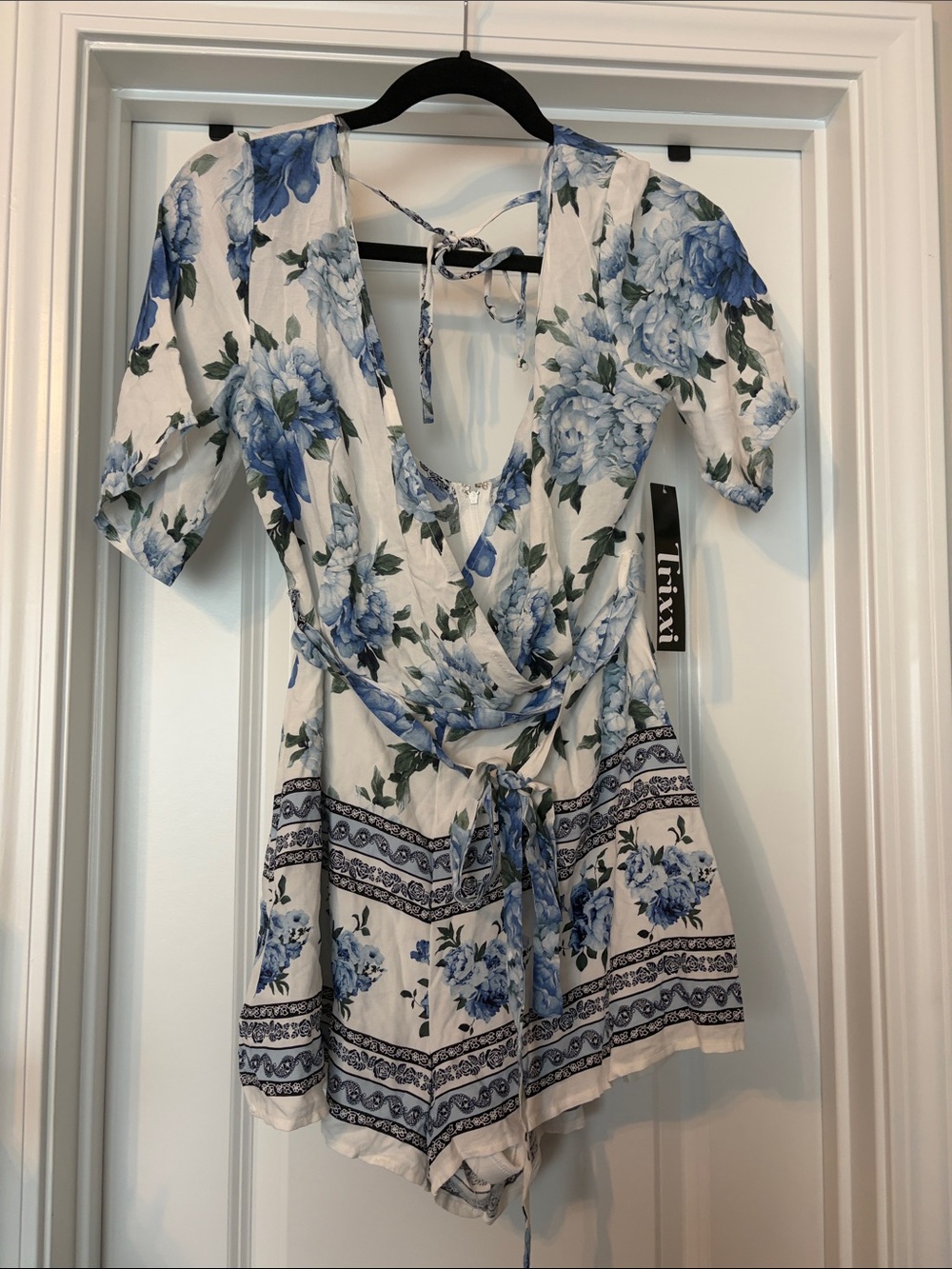 Trixxi Cream Romper with Blue Floral Print